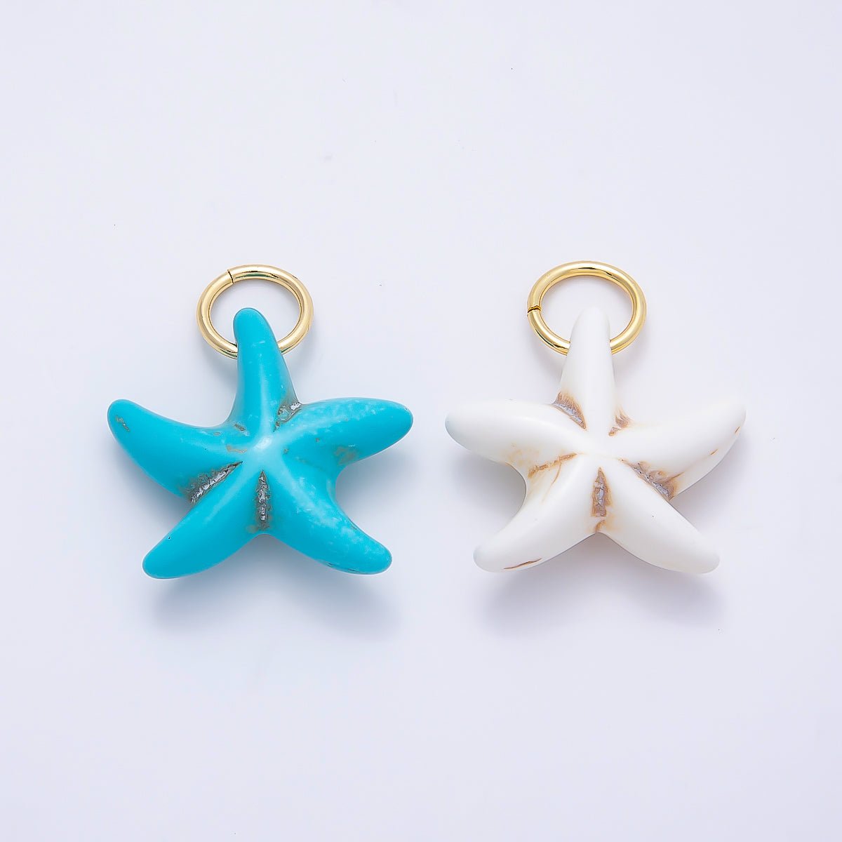 18K Gold Filled 25mm Turquoise, White Agate Gemstone Star Fish Drop Charm | Charms-01405 Charms-01406 - DLUXCA