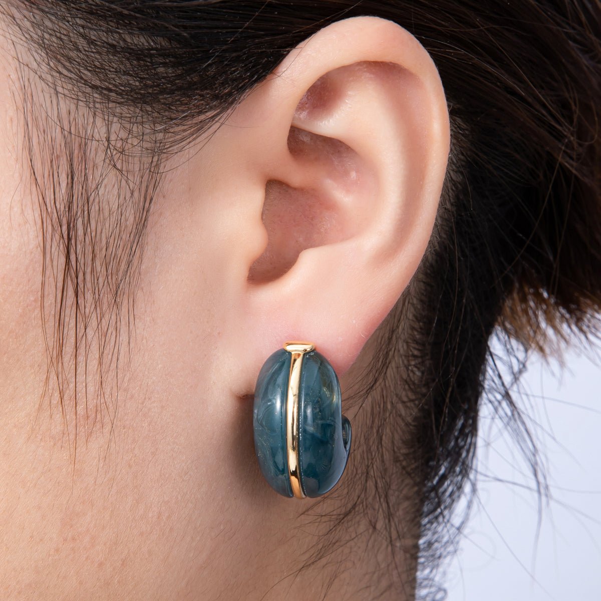 18K Gold Filled 25mm White, Blue, Black, Red, Beige, Brown Resin Chubby C - Shaped Hoop Earrings | Earrings - 00154 ~ Earrings - 00159 - DLUXCA