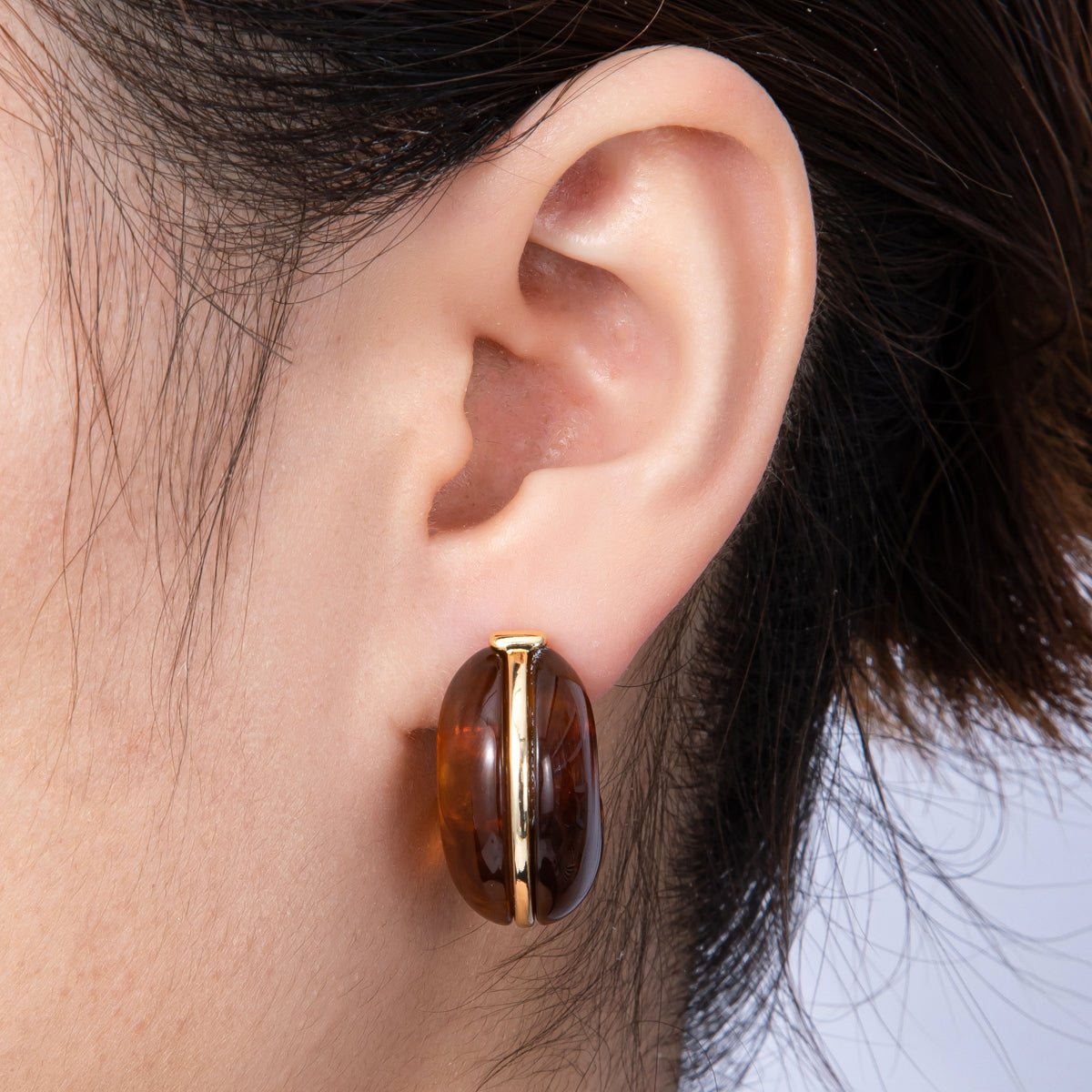 18K Gold Filled 25mm White, Blue, Black, Red, Beige, Brown Resin Chubby C - Shaped Hoop Earrings | Earrings - 00154 ~ Earrings - 00159 - DLUXCA