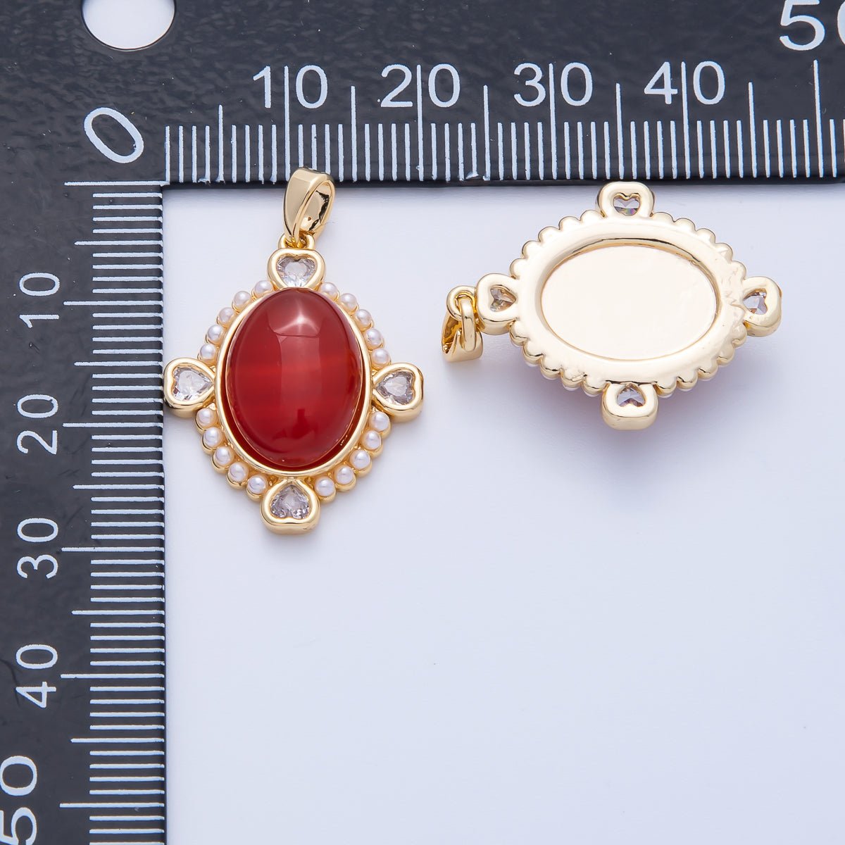 18K Gold Filled 25mm White Shell Pearl Heart CZ Shaped Oval Natural Gemstone Pendant | Charms - 00079 - DLUXCA