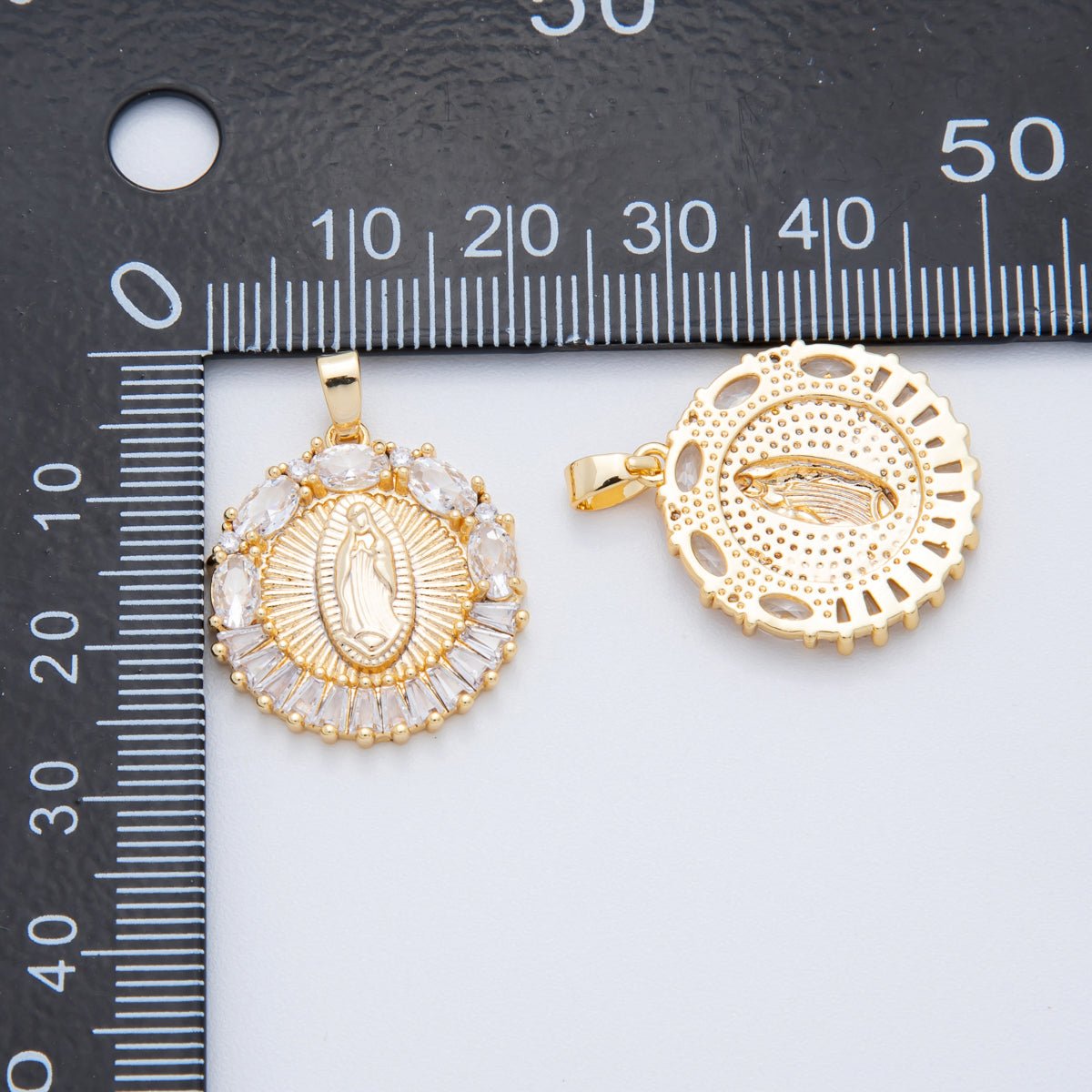 18K Gold Filled 26.5mm Baguette CZ The Gracious Virgin Mary Lady of Guadalupe Pendant | AH805 - DLUXCA