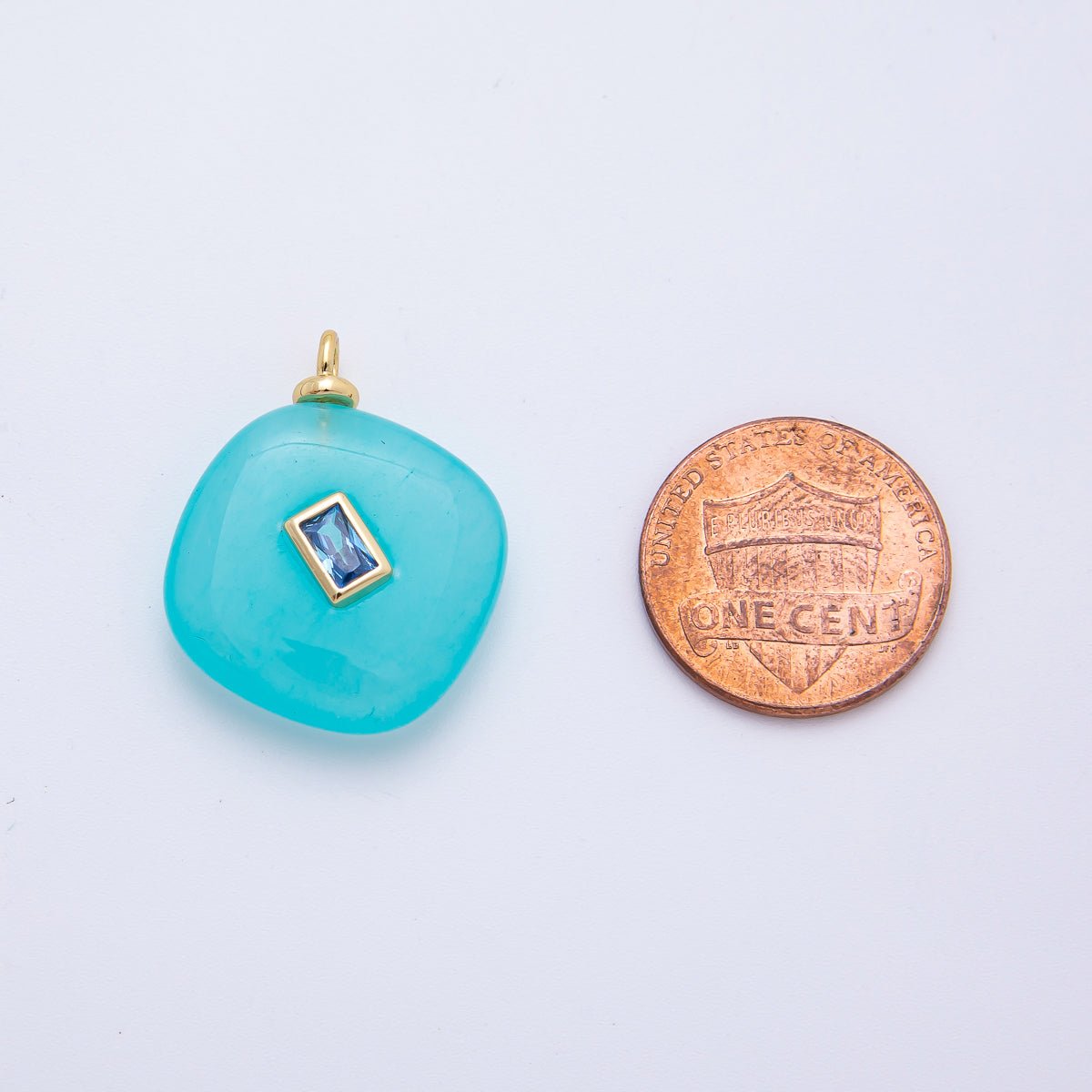18K Gold Filled 26mm Blue CZ Rectangular Accent Rhombus Aquamarine Gemstone Drop Charm | AF1341 - DLUXCA
