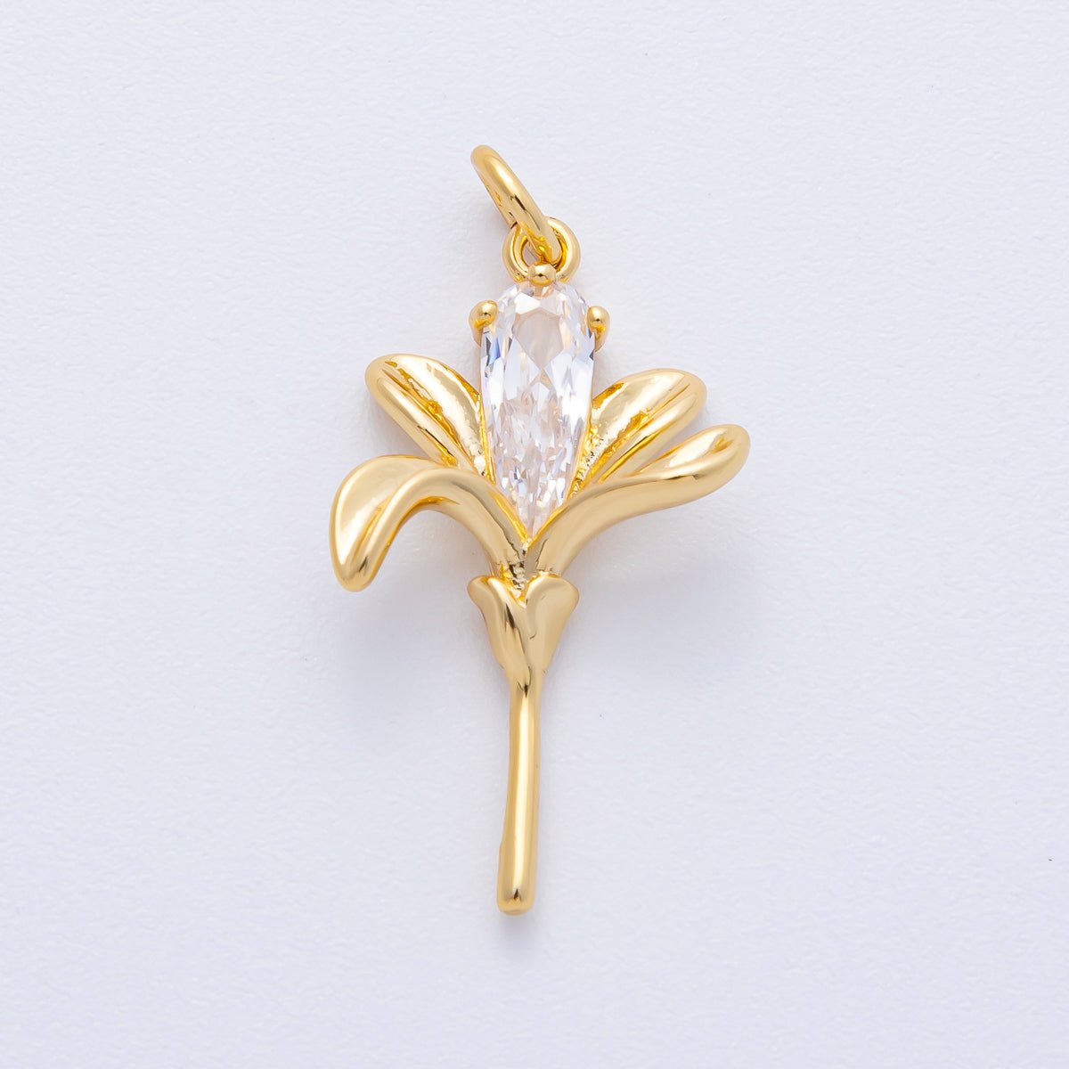 18K Gold Filled 26mm Clear Teardrop CZ Lily Flower Charm | AK198 - DLUXCA