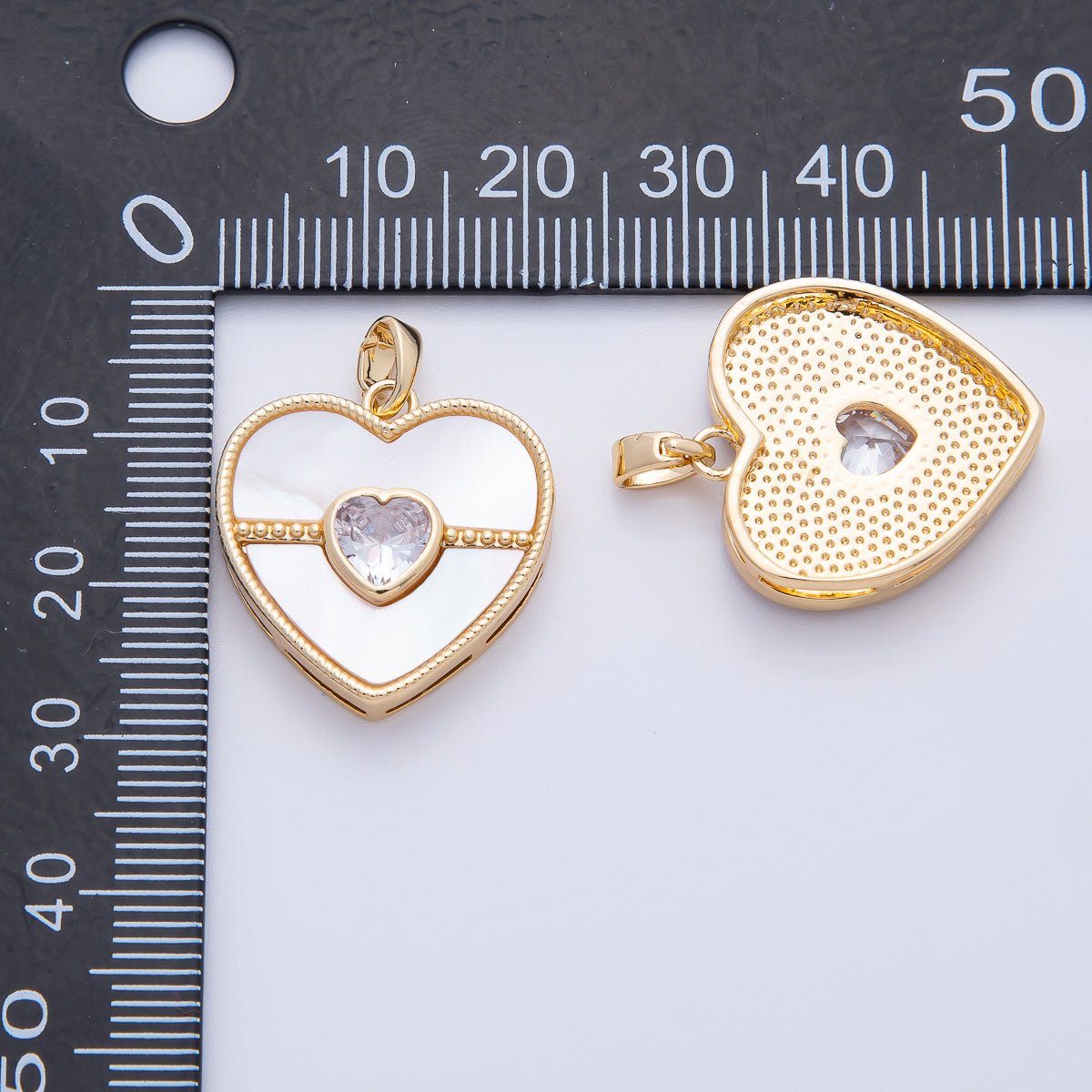 18K Gold Filled 26mm Heart - Shaped CZ Mother of Pearl Dainty Lovely Drop Pendant | AF1146 - DLUXCA