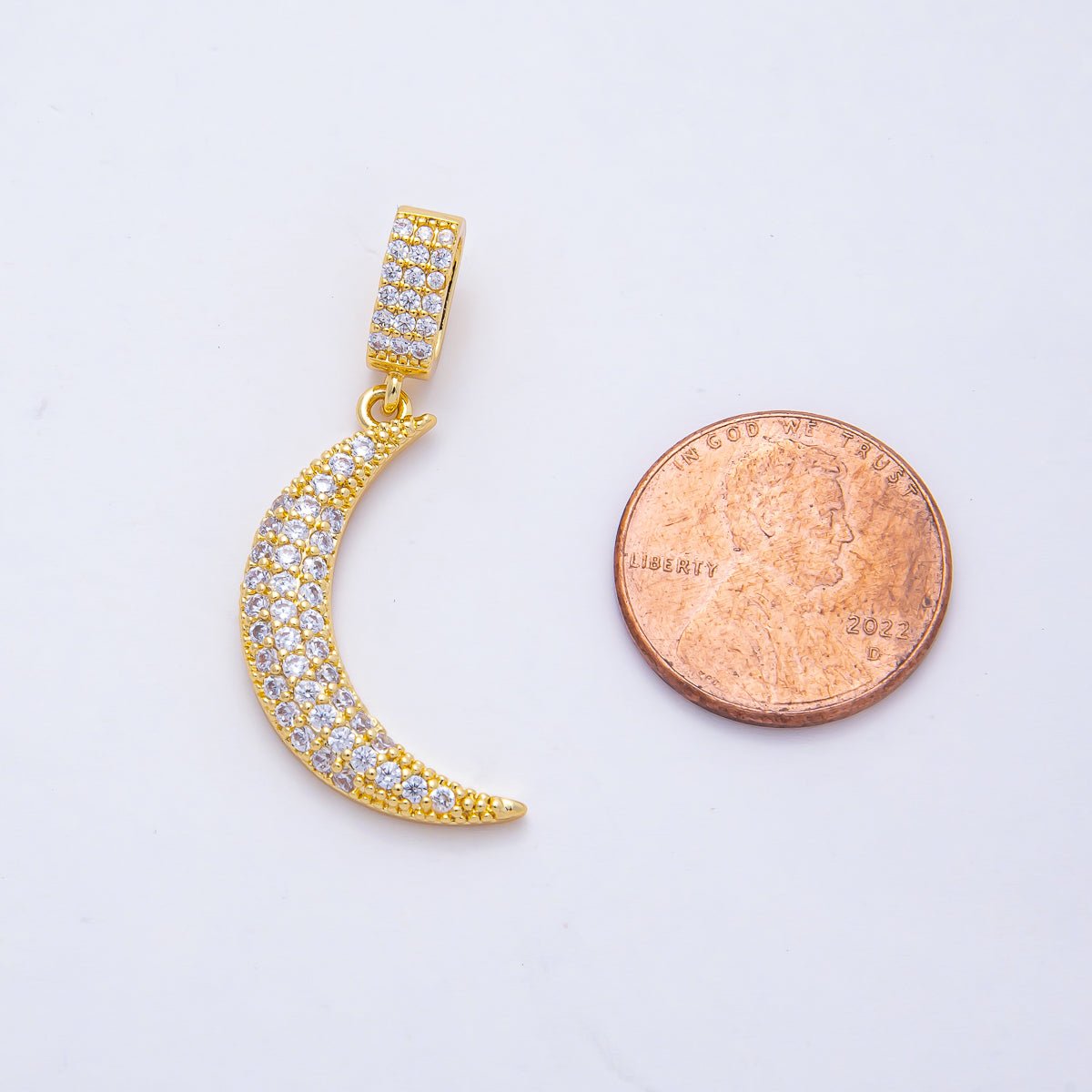 18K Gold Filled 26mm Micro Paved Celestial Moon Pendant Charm | AF1179 - DLUXCA