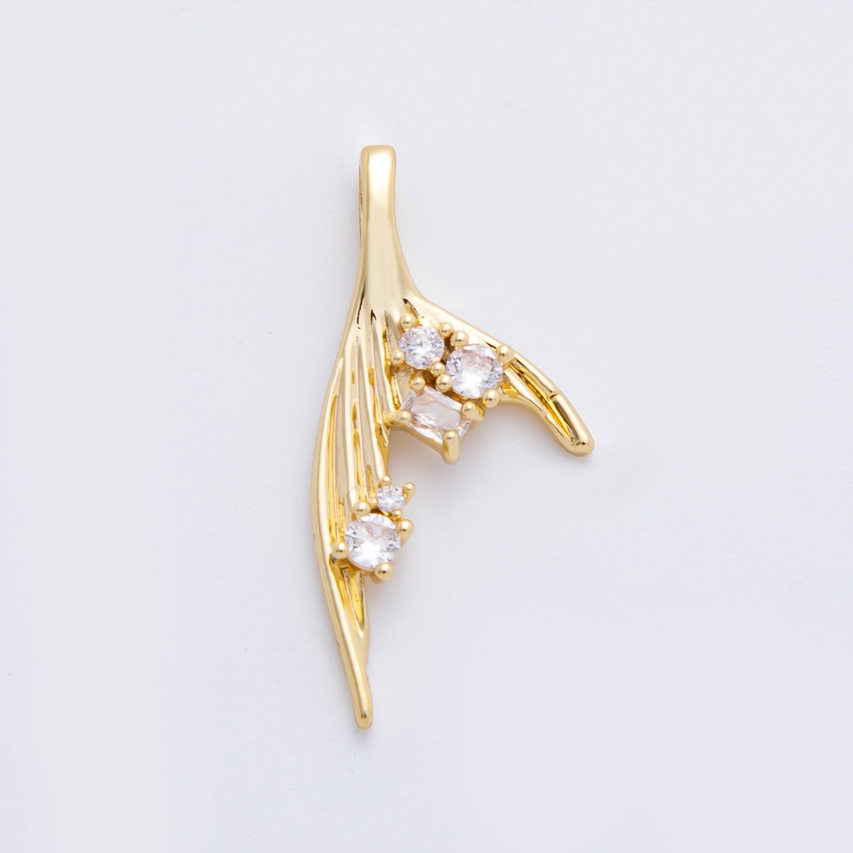 18K Gold Filled 26mm Micro Paved CZ Ocean Mermaid Tail Siren Pendant in Gold & Silver | AF - A1106 - DLUXCA