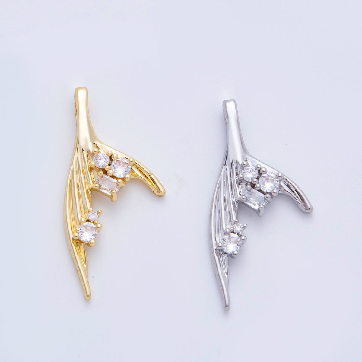 18K Gold Filled 26mm Micro Paved CZ Ocean Mermaid Tail Siren Pendant in Gold & Silver | AF - A1106 - DLUXCA