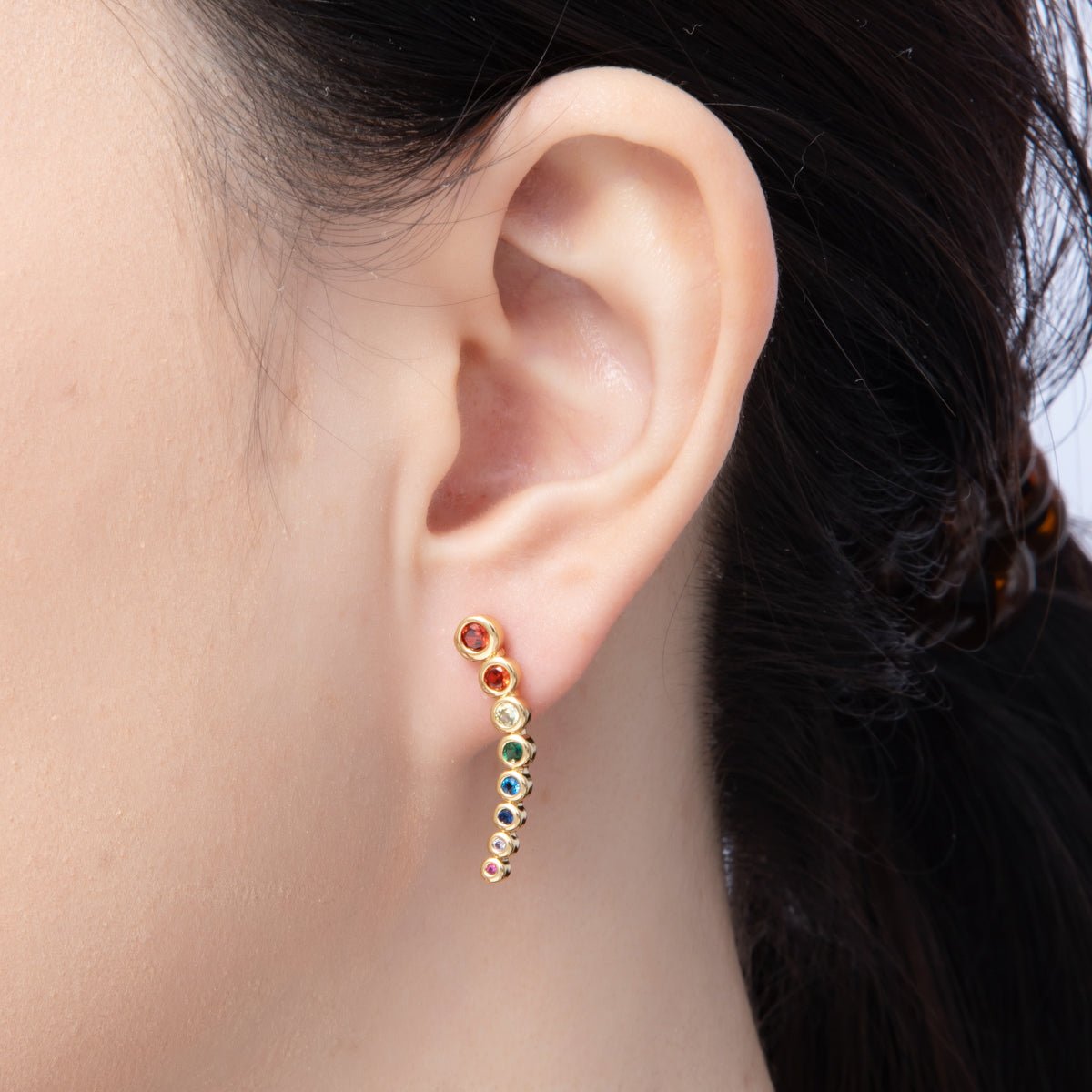 18K Gold Filled 26mm Multicolor Round Bezel CZ Curved Stud Earrings | Earrings - 00128 - DLUXCA