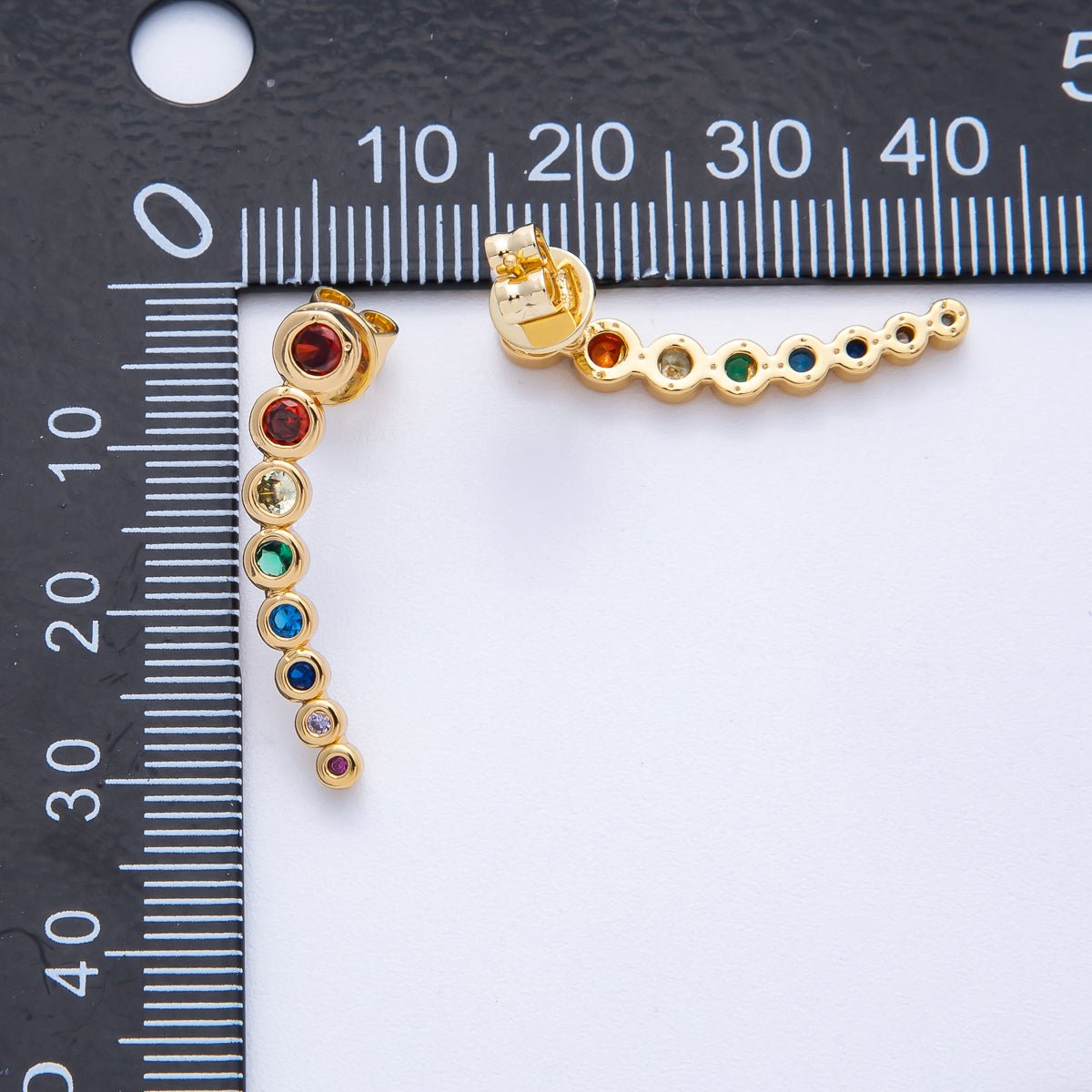 18K Gold Filled 26mm Multicolor Round Bezel CZ Curved Stud Earrings | Earrings - 00128 - DLUXCA