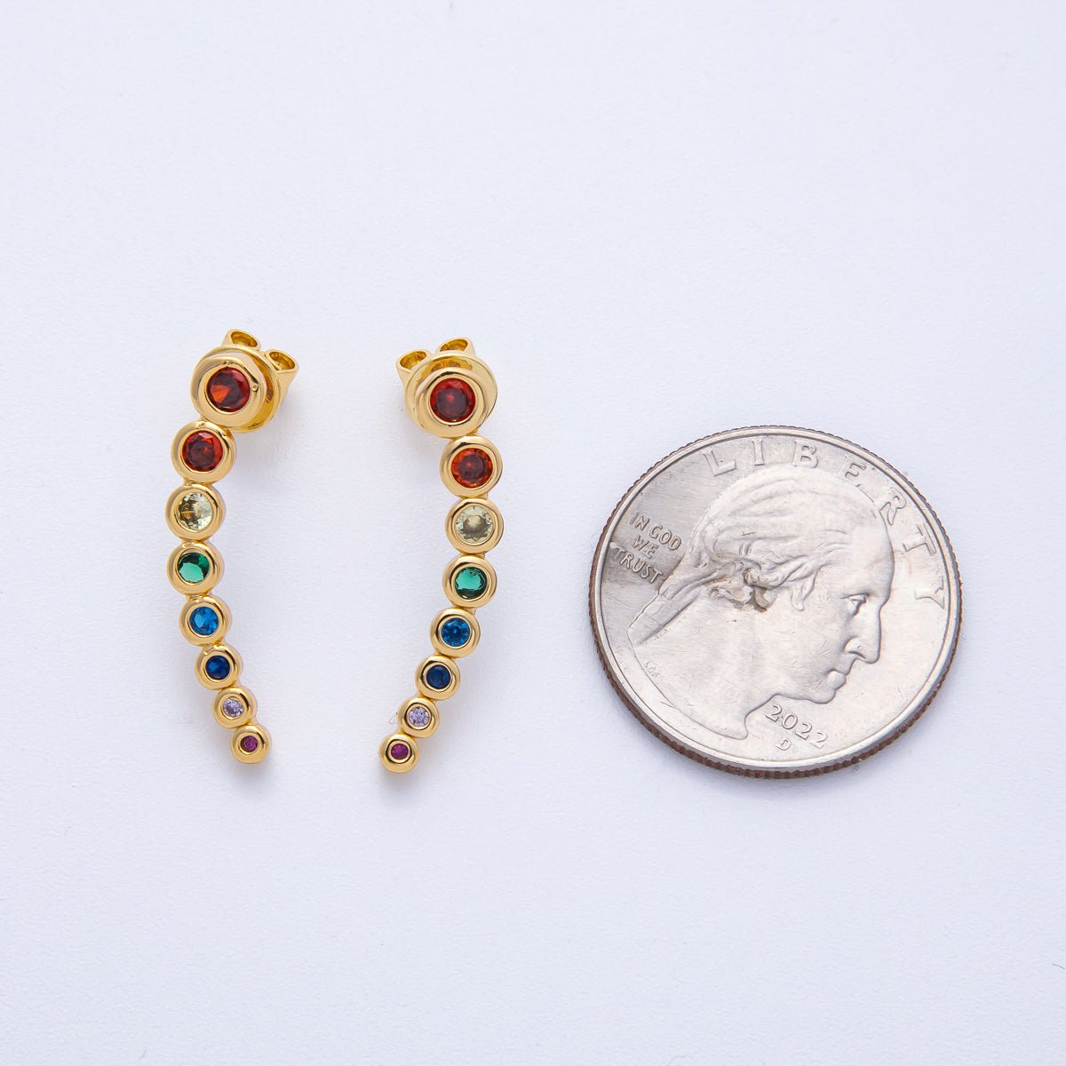 18K Gold Filled 26mm Multicolor Round Bezel CZ Curved Stud Earrings | Earrings - 00128 - DLUXCA