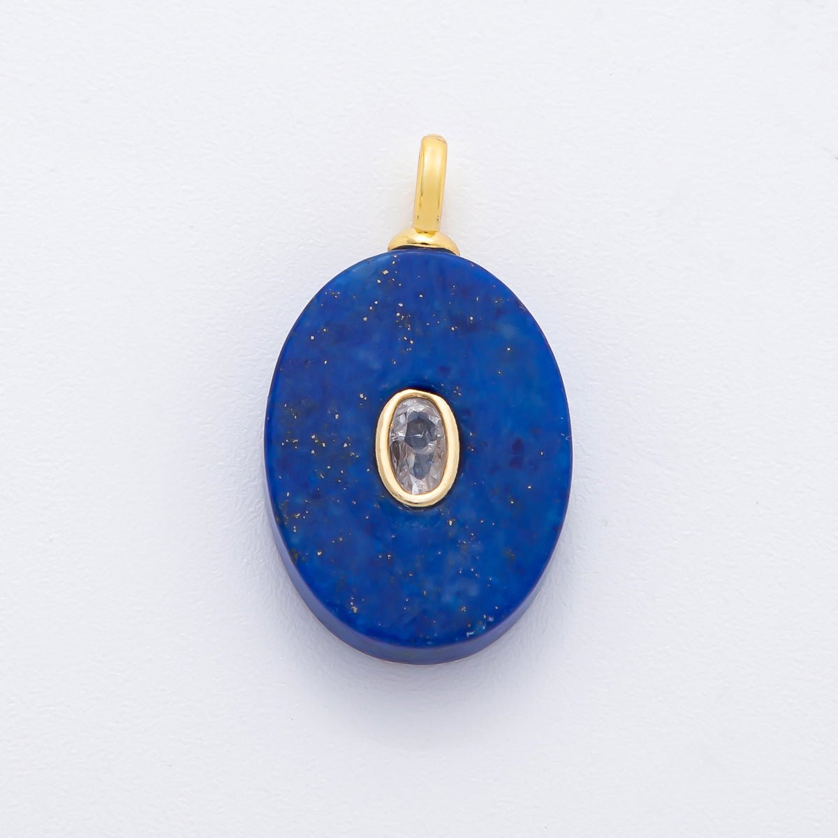 18K Gold Filled 26mm Natural Stone Pendant Oval Gemstone Charm Bracelet Necklace Component | N720 - DLUXCA