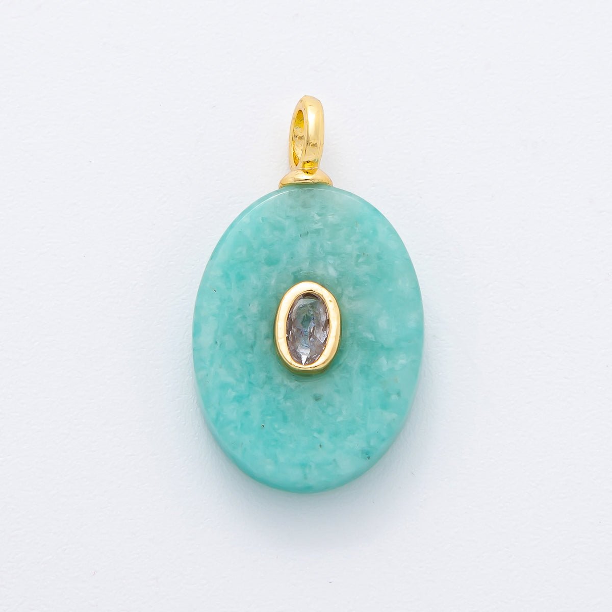 18K Gold Filled 26mm Natural Stone Pendant Oval Gemstone Charm Bracelet Necklace Component | N720 - DLUXCA