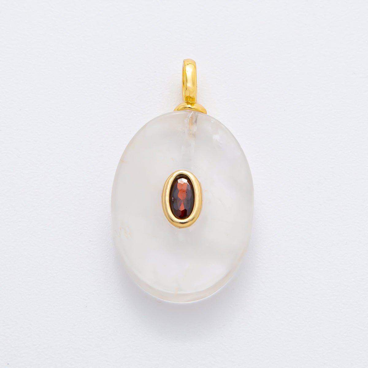 18K Gold Filled 26mm Natural Stone Pendant Oval Gemstone Charm Bracelet Necklace Component | N720 - DLUXCA