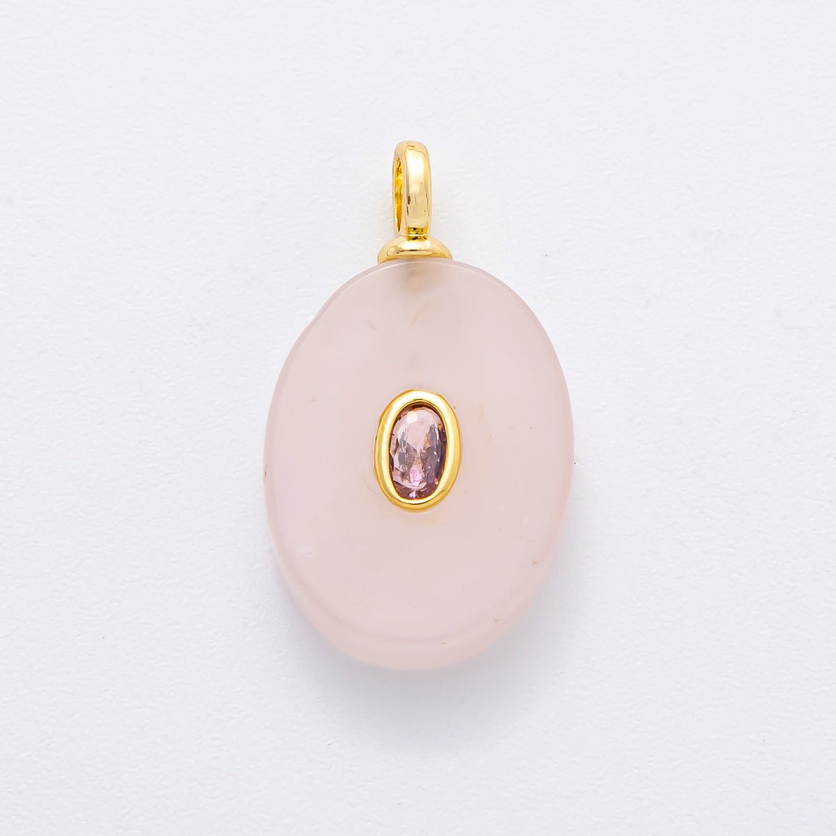 18K Gold Filled 26mm Natural Stone Pendant Oval Gemstone Charm Bracelet Necklace Component | N720 - DLUXCA