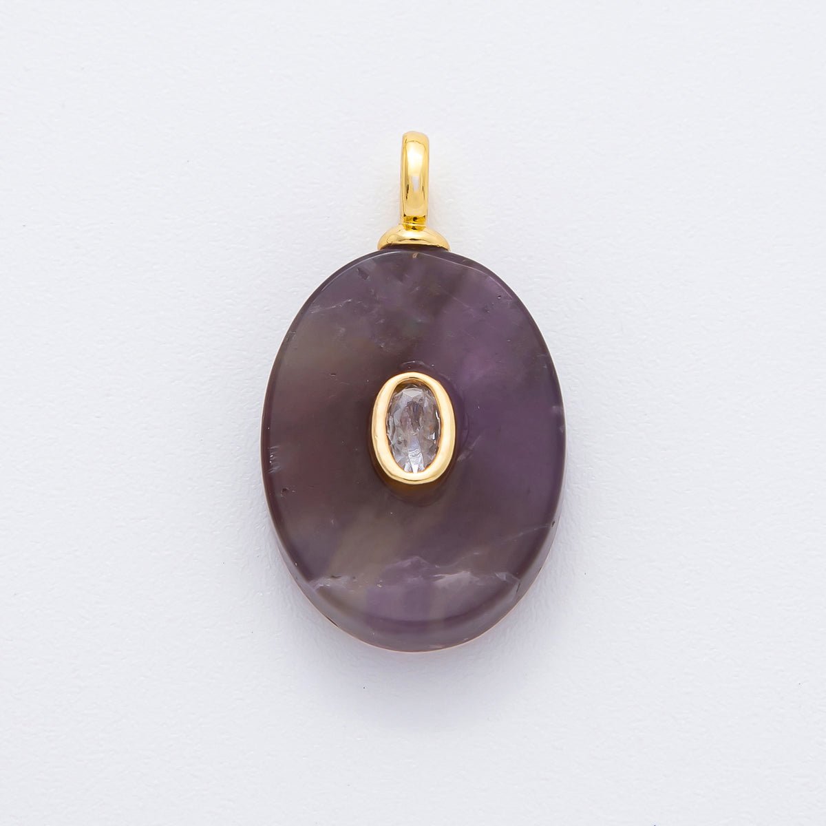 18K Gold Filled 26mm Natural Stone Pendant Oval Gemstone Charm Bracelet Necklace Component | N720 - DLUXCA