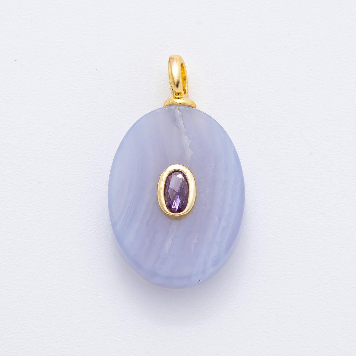 18K Gold Filled 26mm Natural Stone Pendant Oval Gemstone Charm Bracelet Necklace Component | N720 - DLUXCA