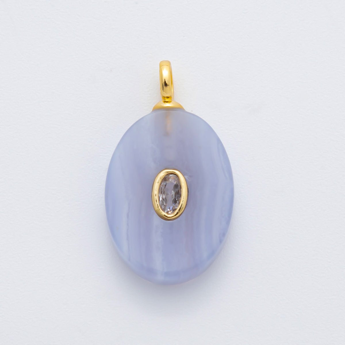 18K Gold Filled 26mm Natural Stone Pendant Oval Gemstone Charm Bracelet Necklace Component | N720 - DLUXCA