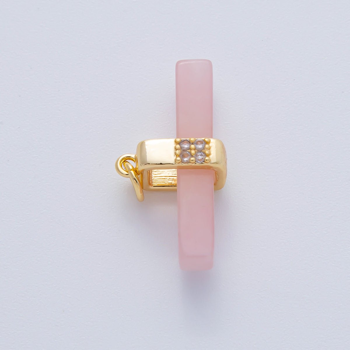 18K Gold Filled 26mm Onyx, Rose Quartz, Tiger Eye, Aventurine Gemstone Bar Micro Paved CZ Charm | AF1457 AF1458 - DLUXCA