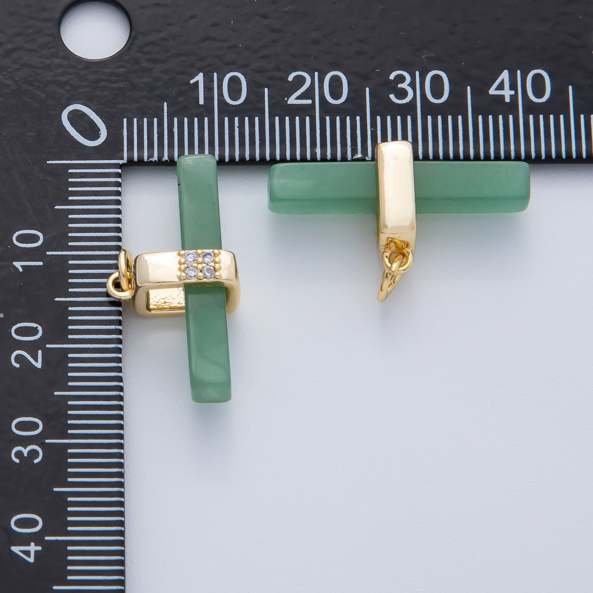 18K Gold Filled 26mm Onyx, Rose Quartz, Tiger Eye, Aventurine Gemstone Bar Micro Paved CZ Charm | AF1457 AF1458 - DLUXCA