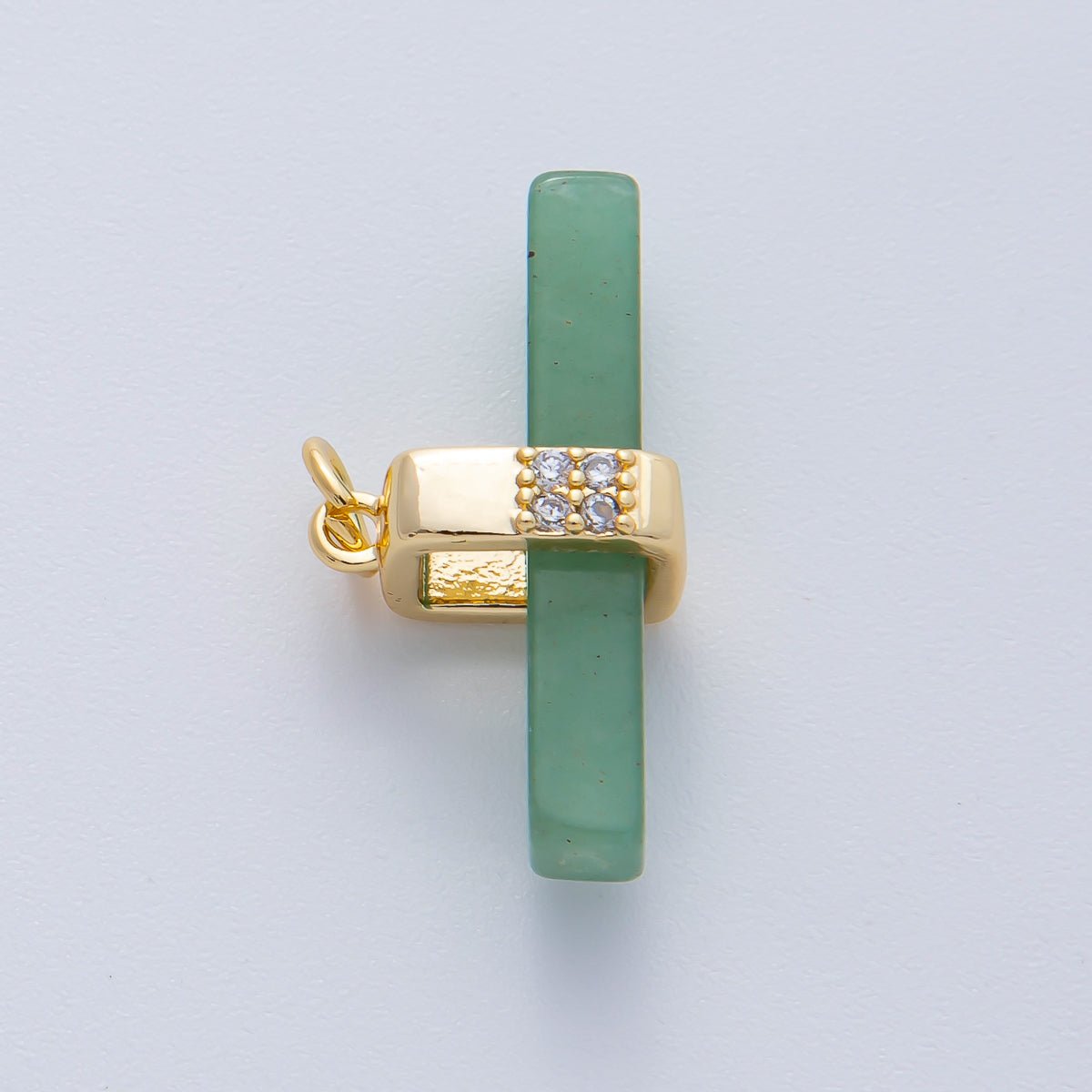 18K Gold Filled 26mm Onyx, Rose Quartz, Tiger Eye, Aventurine Gemstone Bar Micro Paved CZ Charm | AF1457 AF1458 - DLUXCA