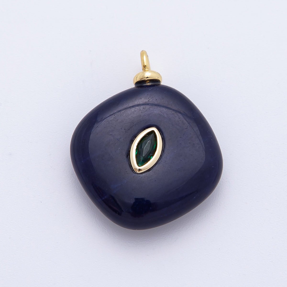 18K Gold Filled 26mm Purple CZ Oval Accent Rhombus Purple Jade Gemstone Drop Charm | AF1340 - DLUXCA