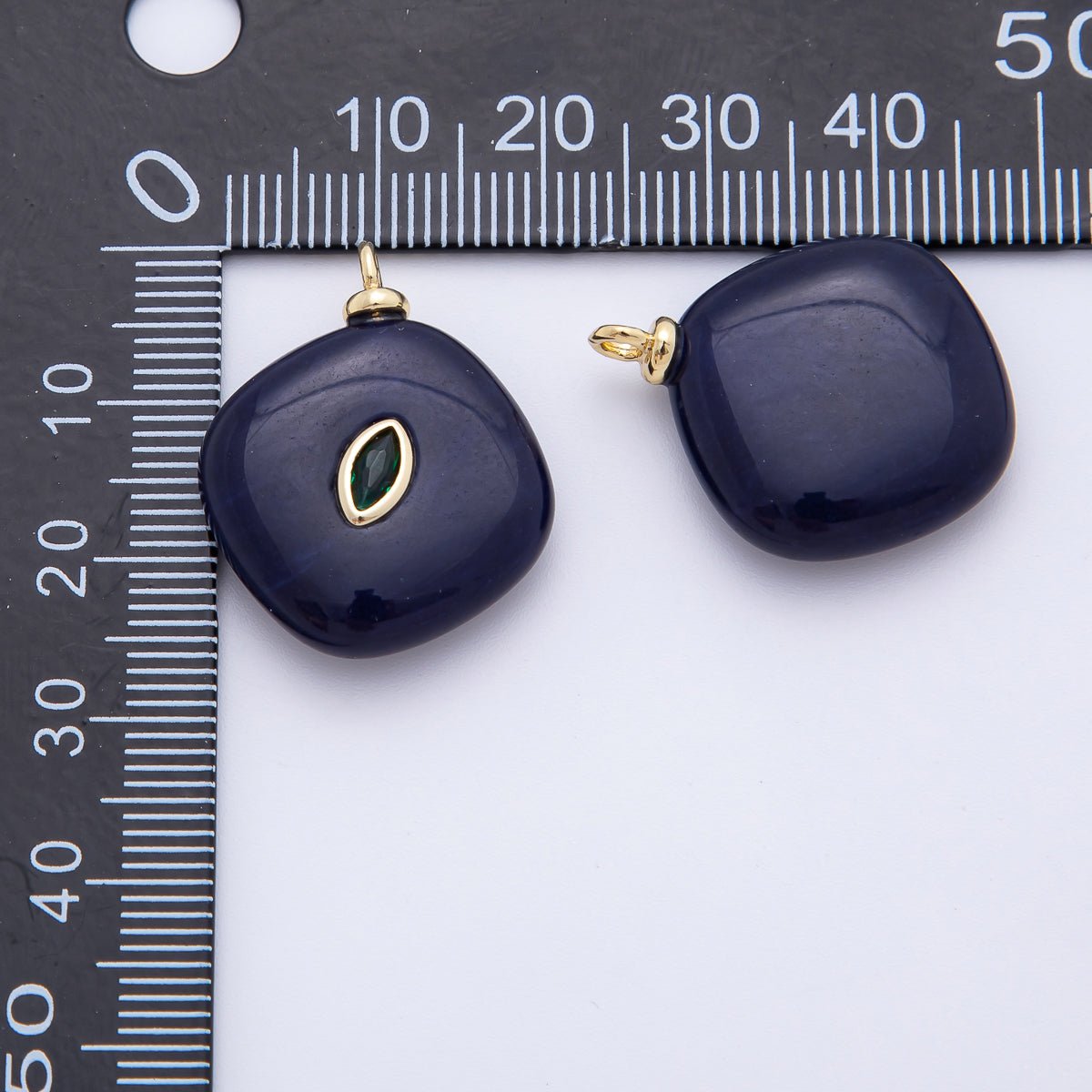 18K Gold Filled 26mm Purple CZ Oval Accent Rhombus Purple Jade Gemstone Drop Charm | AF1340 - DLUXCA