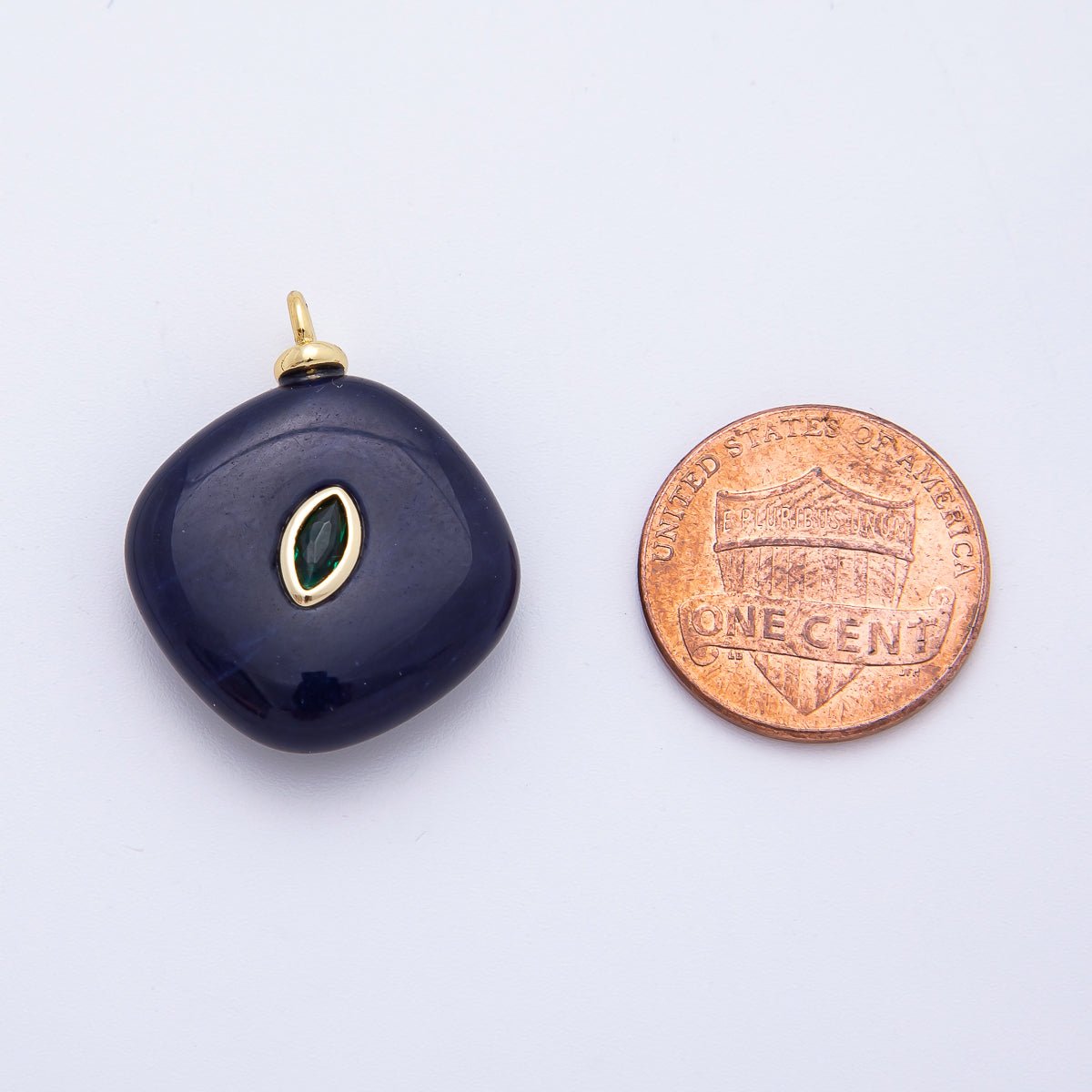 18K Gold Filled 26mm Purple CZ Oval Accent Rhombus Purple Jade Gemstone Drop Charm | AF1340 - DLUXCA