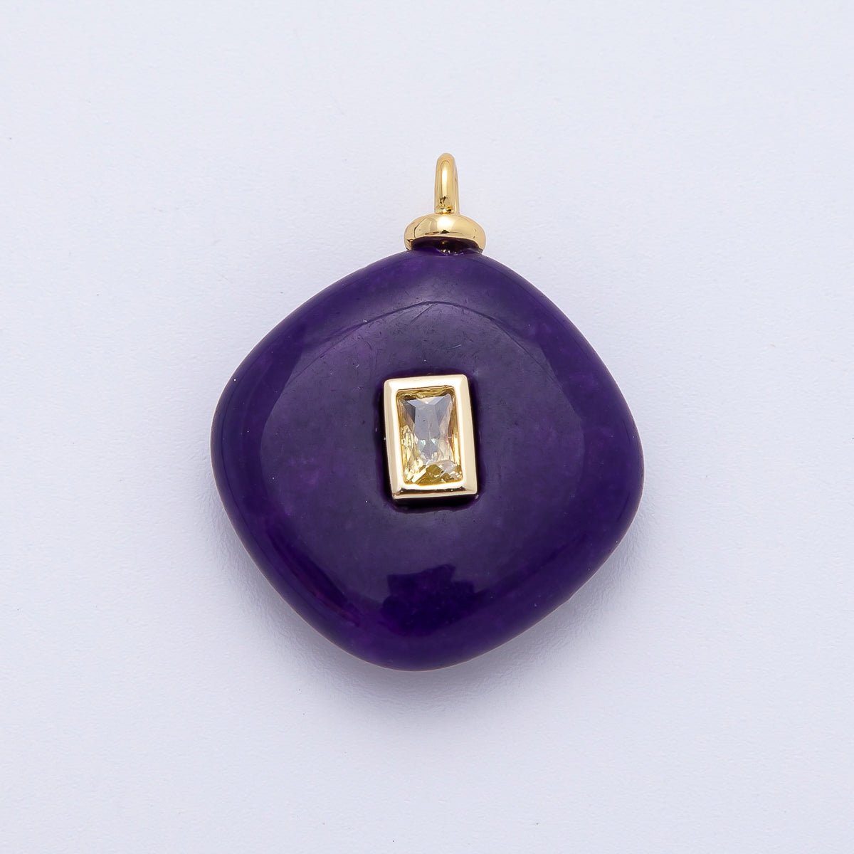 18K Gold Filled 26mm Yellow CZ Rectangular Curvy Rhombus Baolan Jade Gemstone Drop Charm | AF1338 - DLUXCA