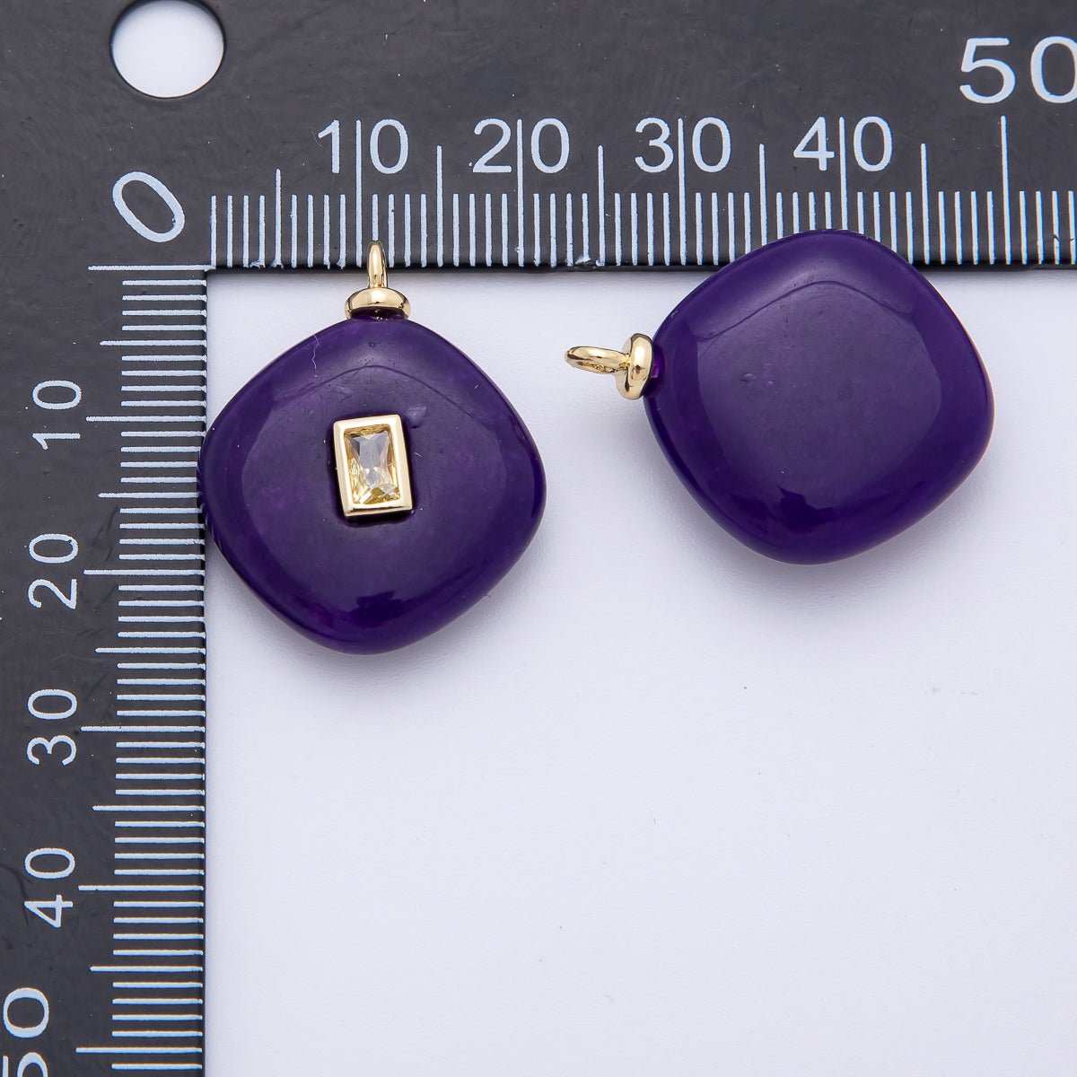18K Gold Filled 26mm Yellow CZ Rectangular Curvy Rhombus Baolan Jade Gemstone Drop Charm | AF1338 - DLUXCA