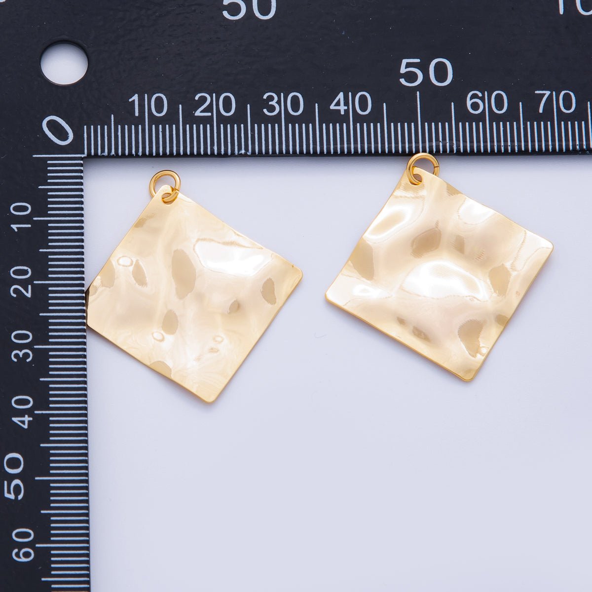 18K Gold Filled 27.8mm Hammered Rhombus Square Charm | X746 - DLUXCA