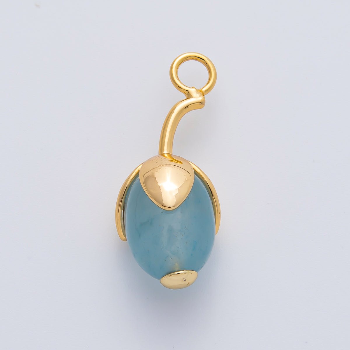 18K Gold Filled 27mm Aquamarine, Carnelian, Aventurine Natural Gemstone Fruit Drop Charm | AF1441 ~ AF1443 - DLUXCA