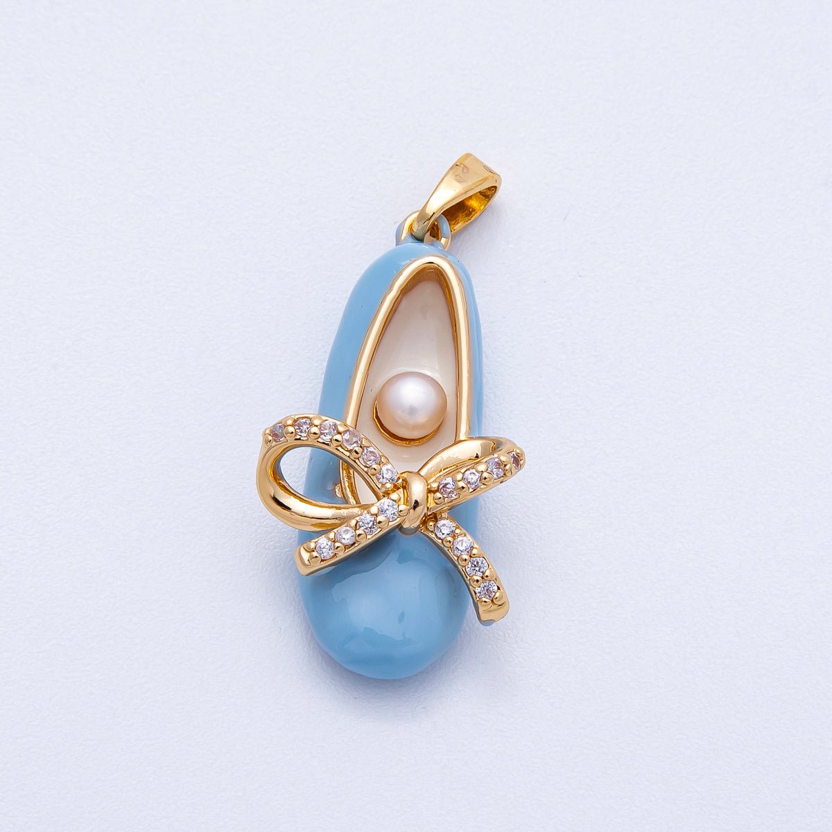 18K Gold Filled 27mm Blue, Pink Micro Paved CZ Ballerina Flat Shoes Multidimensional Pendant | Charms - 00465 Charms - 00466 - DLUXCA