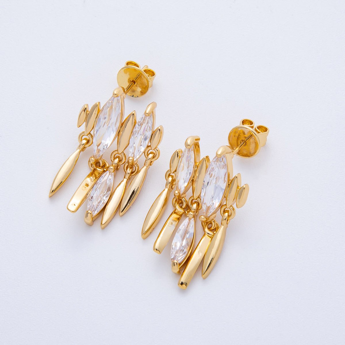 18K Gold Filled 27mm Clear CZ Marquise Sphere Drop Stud Earrings | Earrings - 00126 - DLUXCA