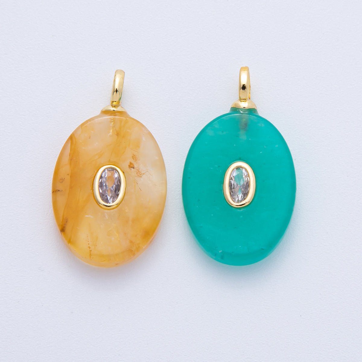 18K Gold Filled 27mm CZ Embedded Citrine, Turquoise Oval Pendant | AK207 - DLUXCA