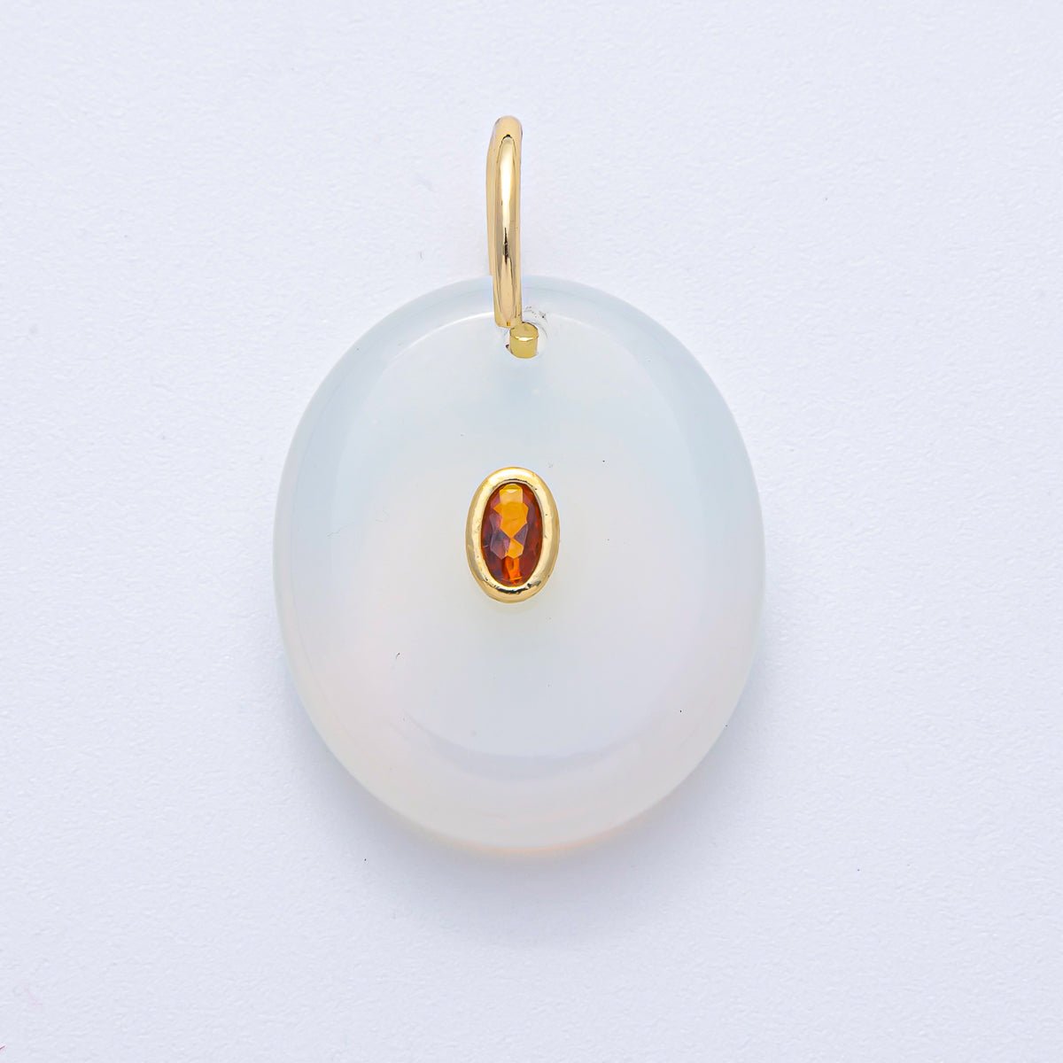 18K Gold Filled 27mm CZ Embedded Rose Quartz, Clear Quartz, Amethyst Oval Gemstone Charm | AK058 AK059 - DLUXCA