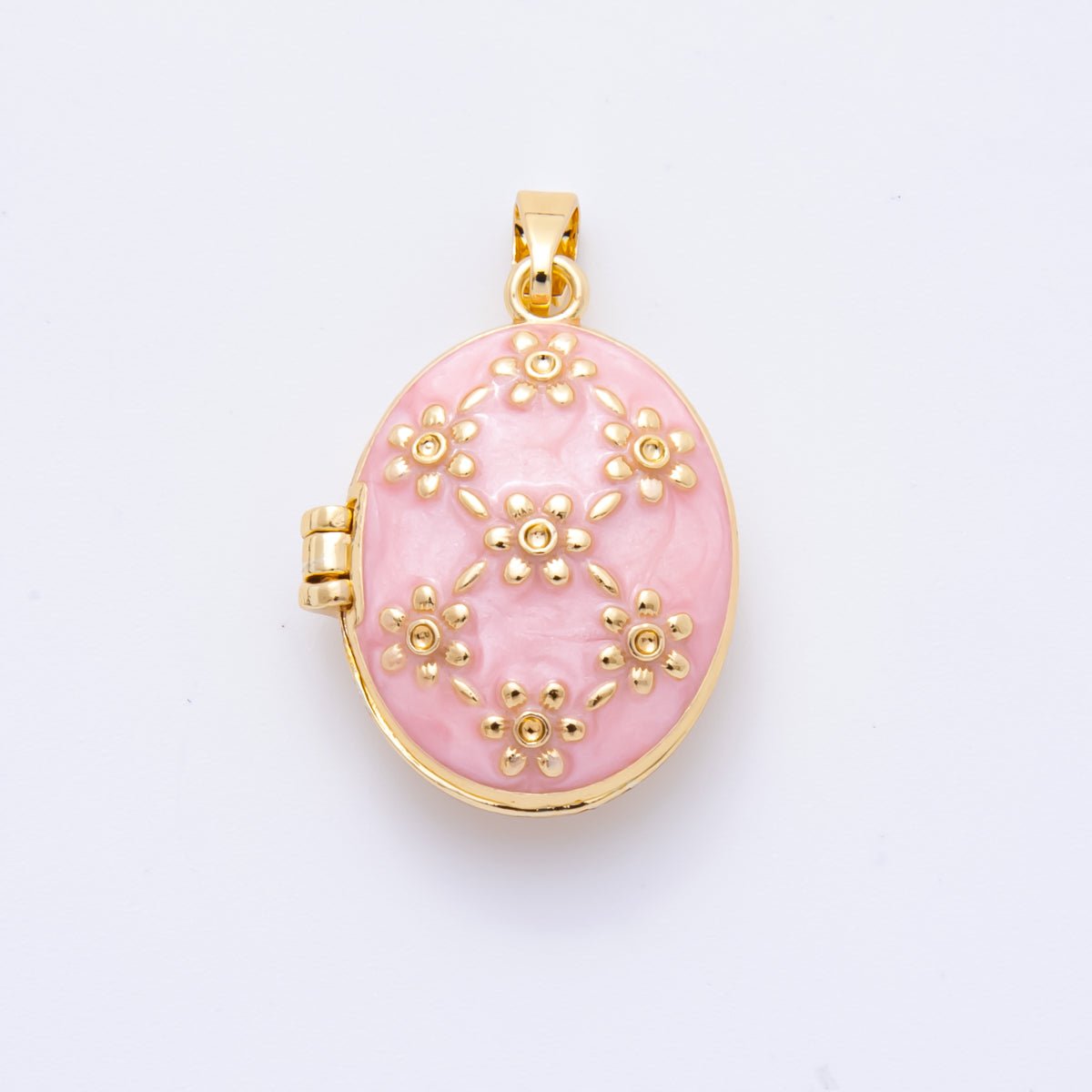 18K Gold Filled 27mm Enamel Vintage Flower Locket Pendant | AH800 - DLUXCA