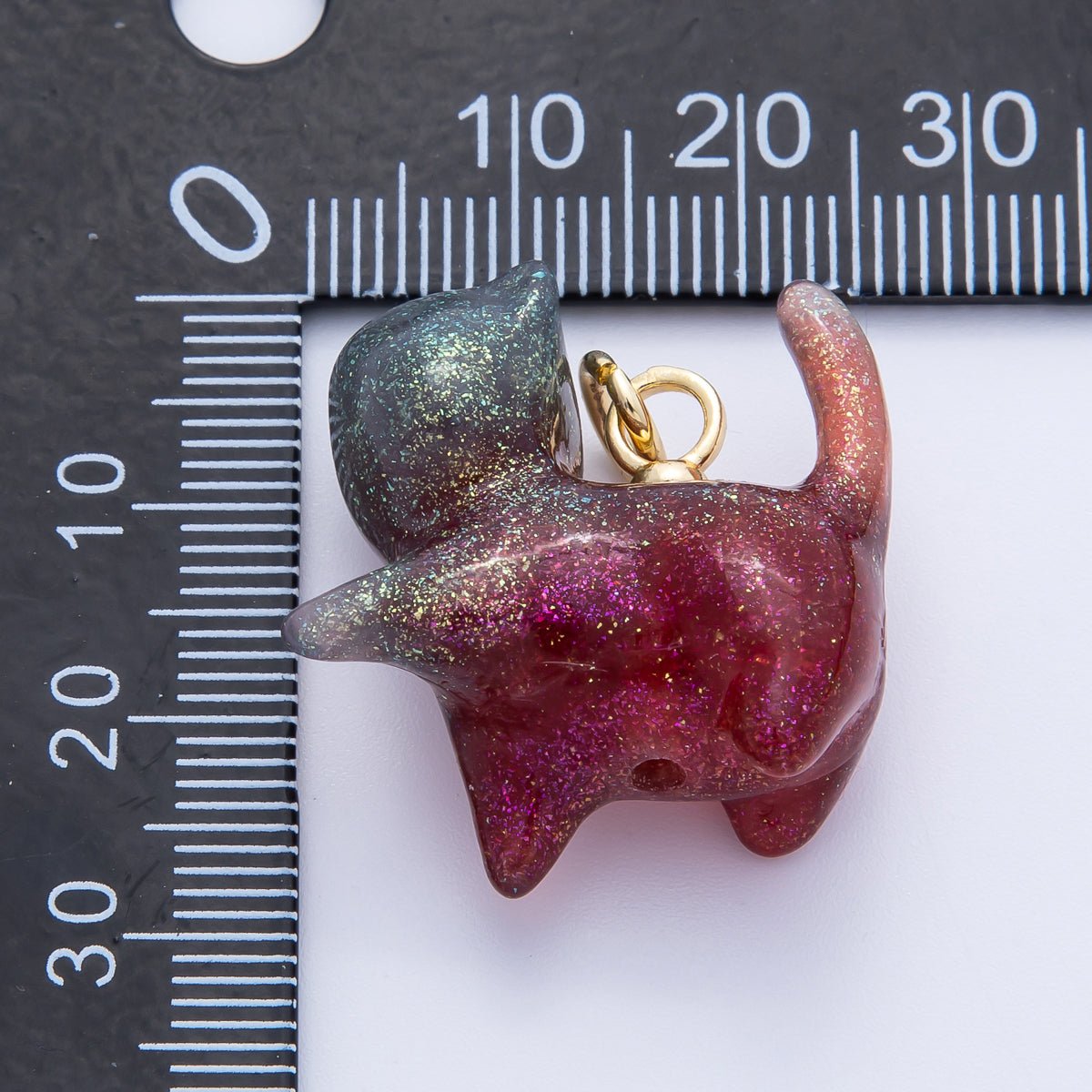 18K Gold Filled 27mm Glitter Kitty Cat Animal Resin Charm | Charms - 00193 - Charms - 00204 - DLUXCA