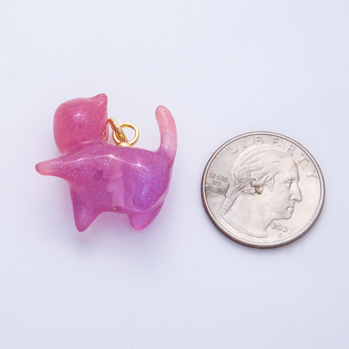 18K Gold Filled 27mm Glitter Kitty Cat Animal Resin Charm | Charms - 00193 - Charms - 00204 - DLUXCA