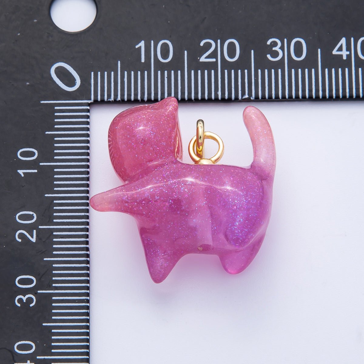 18K Gold Filled 27mm Glitter Kitty Cat Animal Resin Charm | Charms - 00193 - Charms - 00204 - DLUXCA