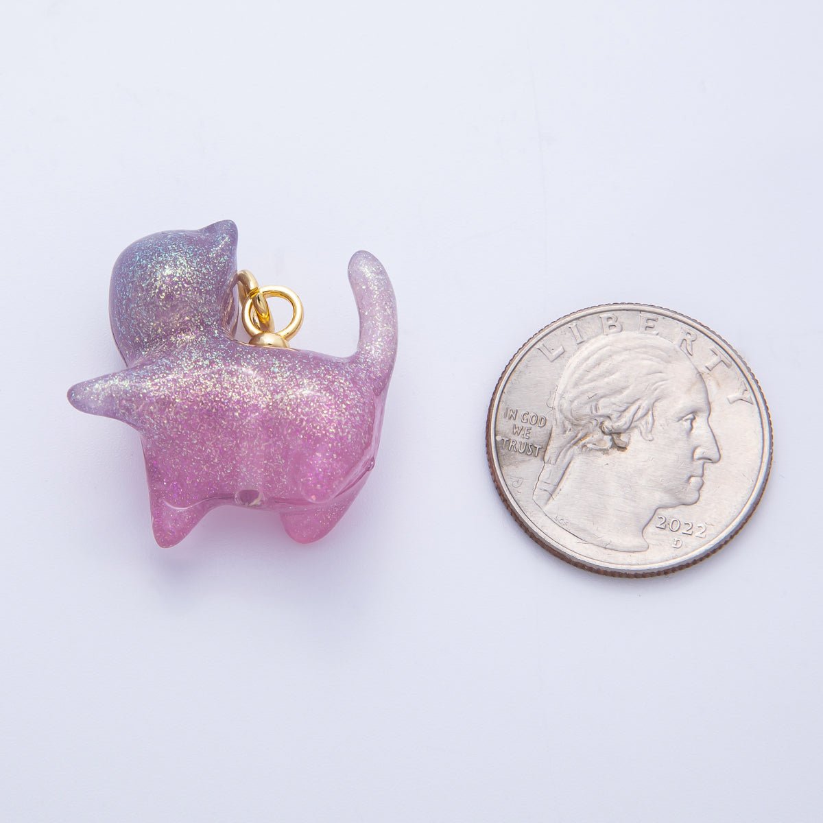 18K Gold Filled 27mm Glitter Kitty Cat Animal Resin Charm | Charms - 00193 - Charms - 00204 - DLUXCA