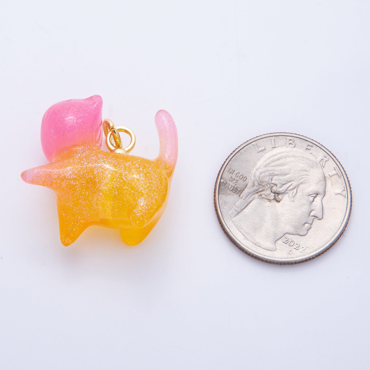 18K Gold Filled 27mm Glitter Kitty Cat Animal Resin Charm | Charms - 00193 - Charms - 00204 - DLUXCA