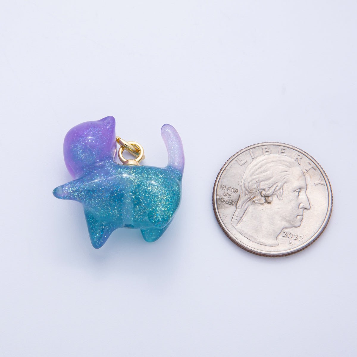 18K Gold Filled 27mm Glitter Kitty Cat Animal Resin Charm | Charms - 00193 - Charms - 00204 - DLUXCA