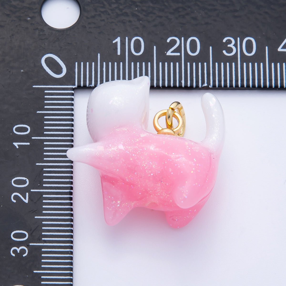 18K Gold Filled 27mm Glitter Kitty Cat Animal Resin Charm | Charms - 00193 - Charms - 00204 - DLUXCA