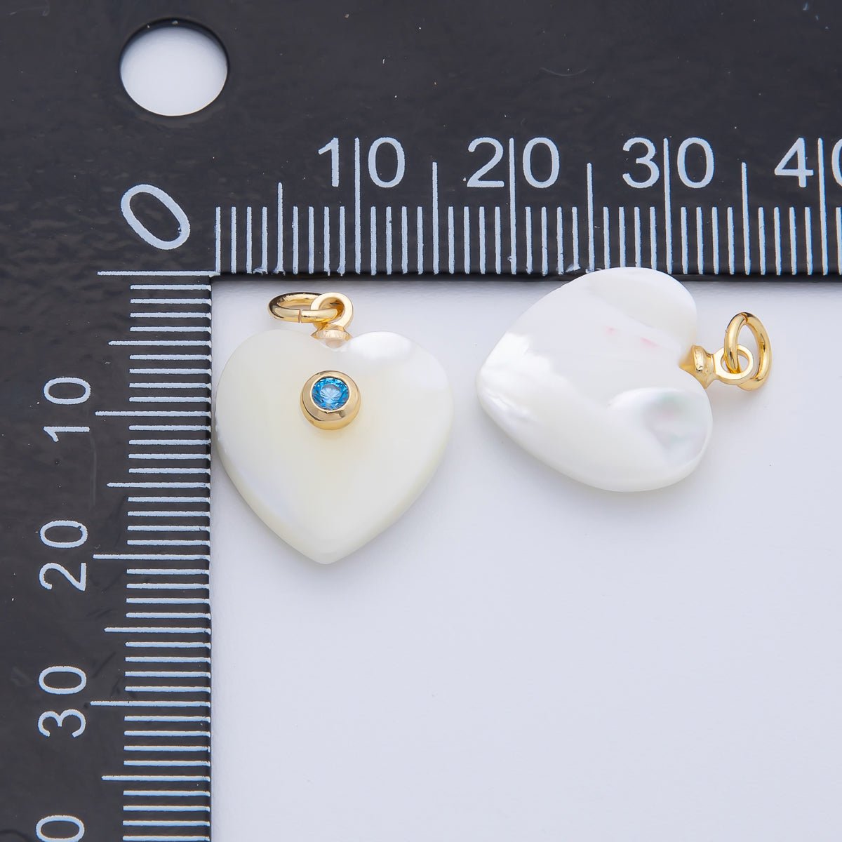 18K Gold Filled 27mm Green, Pink, Blue CZ Round Accent Heart - Shaped Shell Pearl Drop Charm | AF1395 AF1396 - DLUXCA