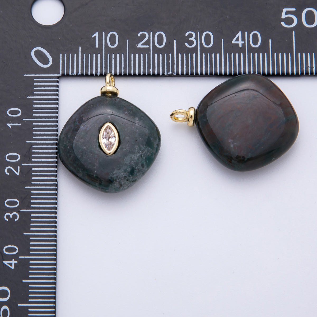 18K Gold Filled 27mm Oval CZ Accent Rhombus India Agate Gemstone Drop Charm | AF1339 - DLUXCA