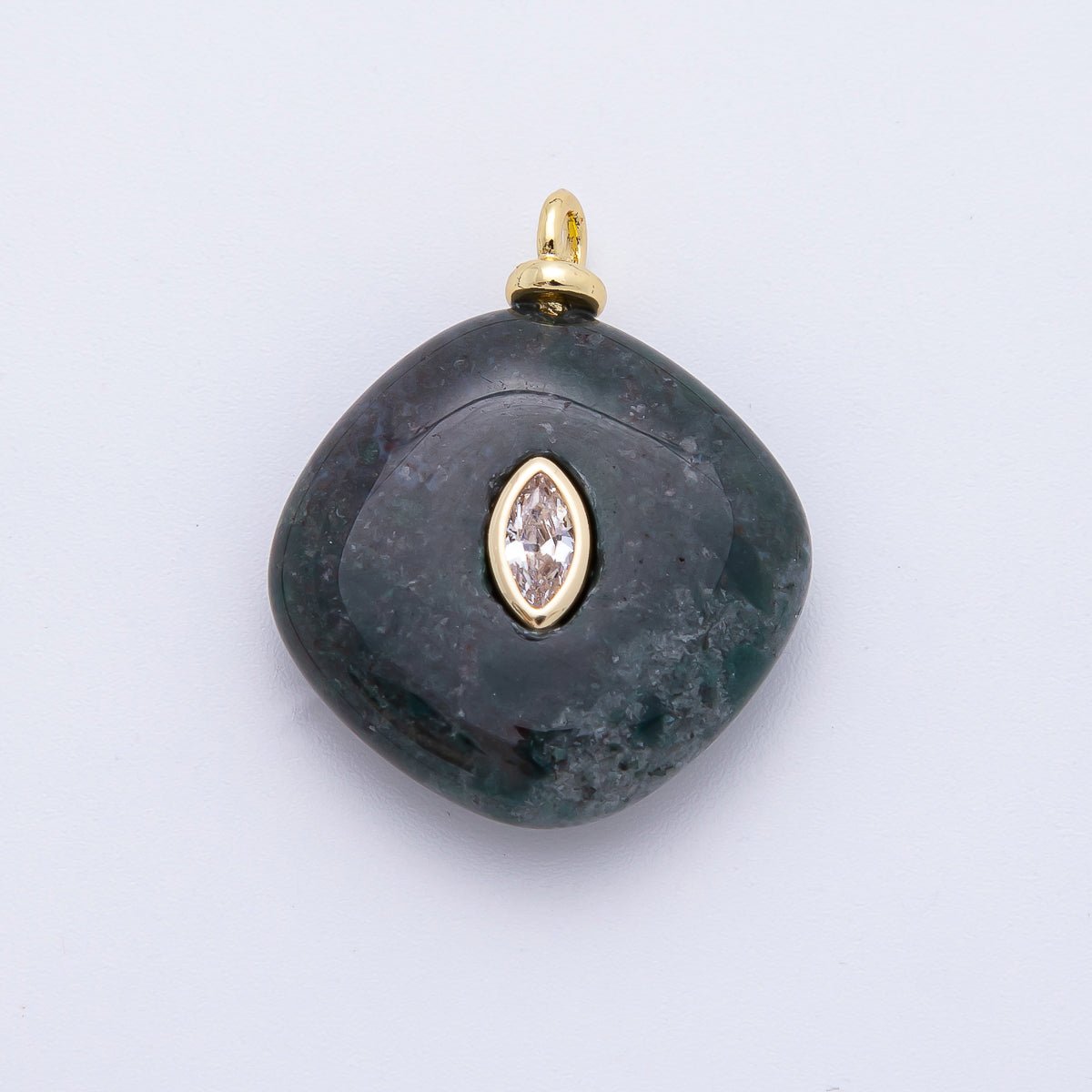 18K Gold Filled 27mm Oval CZ Accent Rhombus India Agate Gemstone Drop Charm | AF1339 - DLUXCA