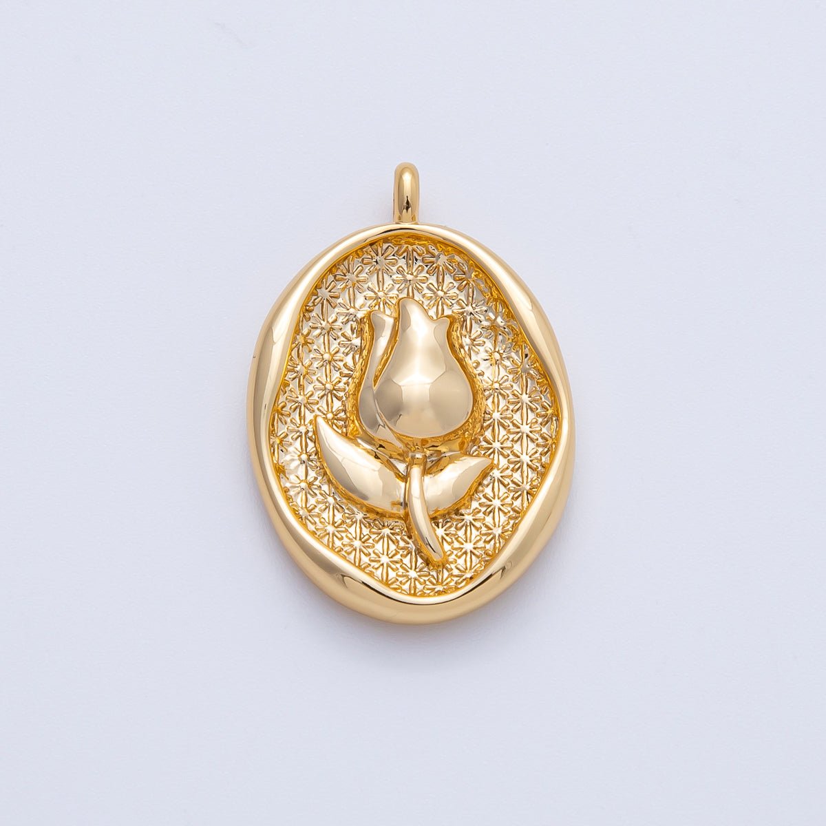 18K Gold Filled 27mm Tulip Flower Molten Oval Charm | AK150 - DLUXCA