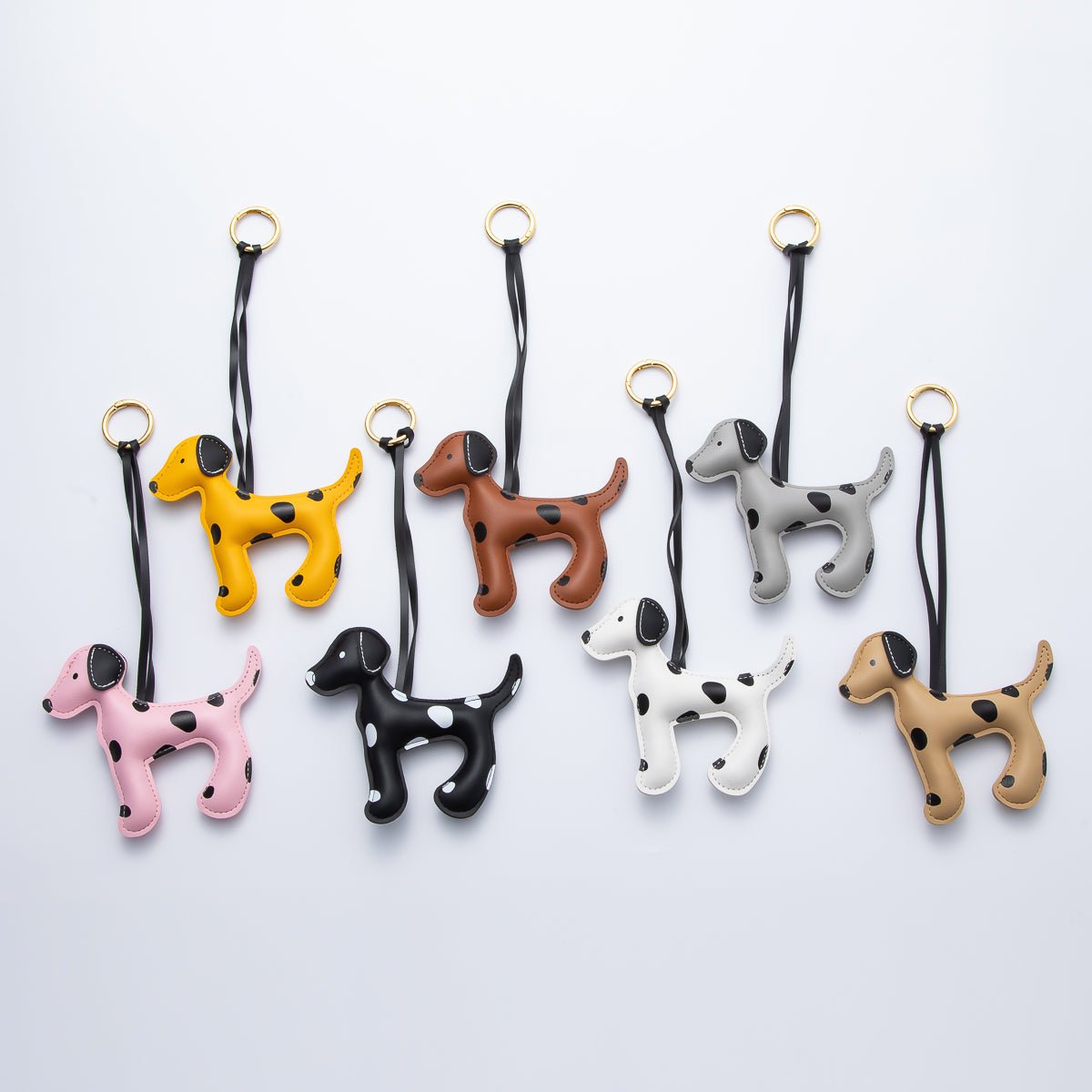 18K Gold Filled 280mm Handcrafted Leather Yellow, Grey, Brown Dalmation Dog Animals Keychain Accessories | WB - 00148 ~ WB - 00154 - DLUXCA