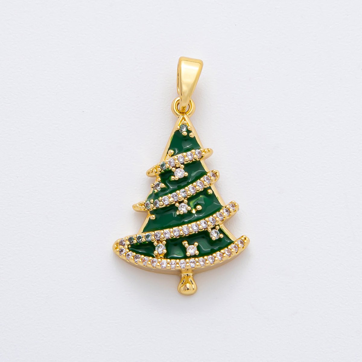 18K Gold Filled 28.5mm Micro Paved CZ Enamel Green Christmas Tree Holiday Pendant | AF1137 - DLUXCA