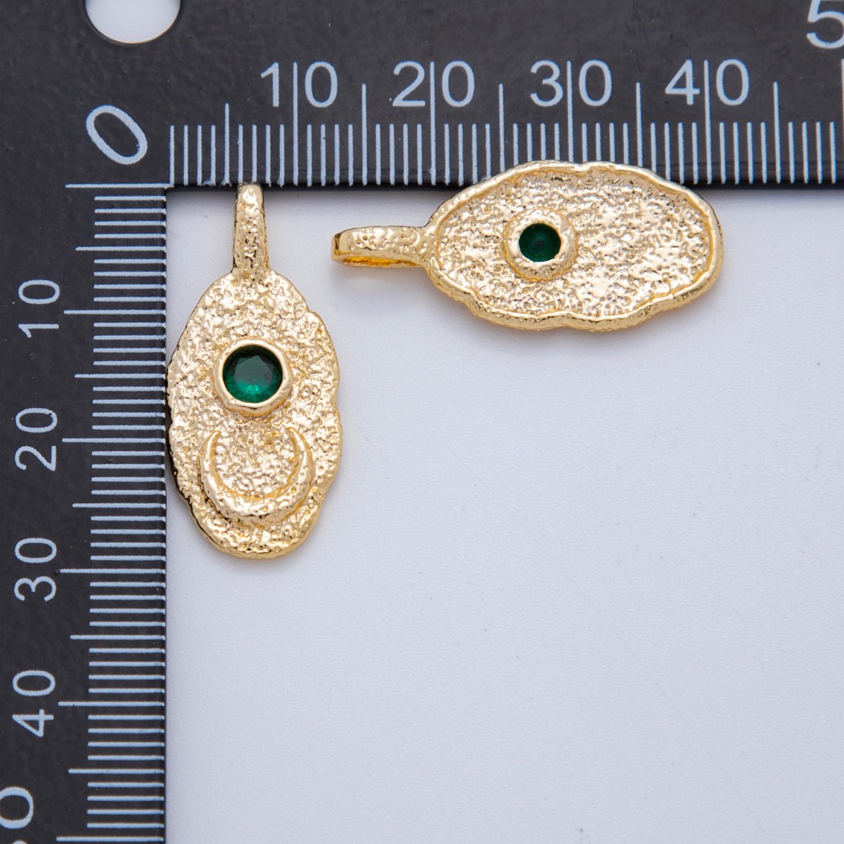 18K Gold Filled 28mm Emerald Moon Textured Oval Pebble Pendant | AH785 - DLUXCA